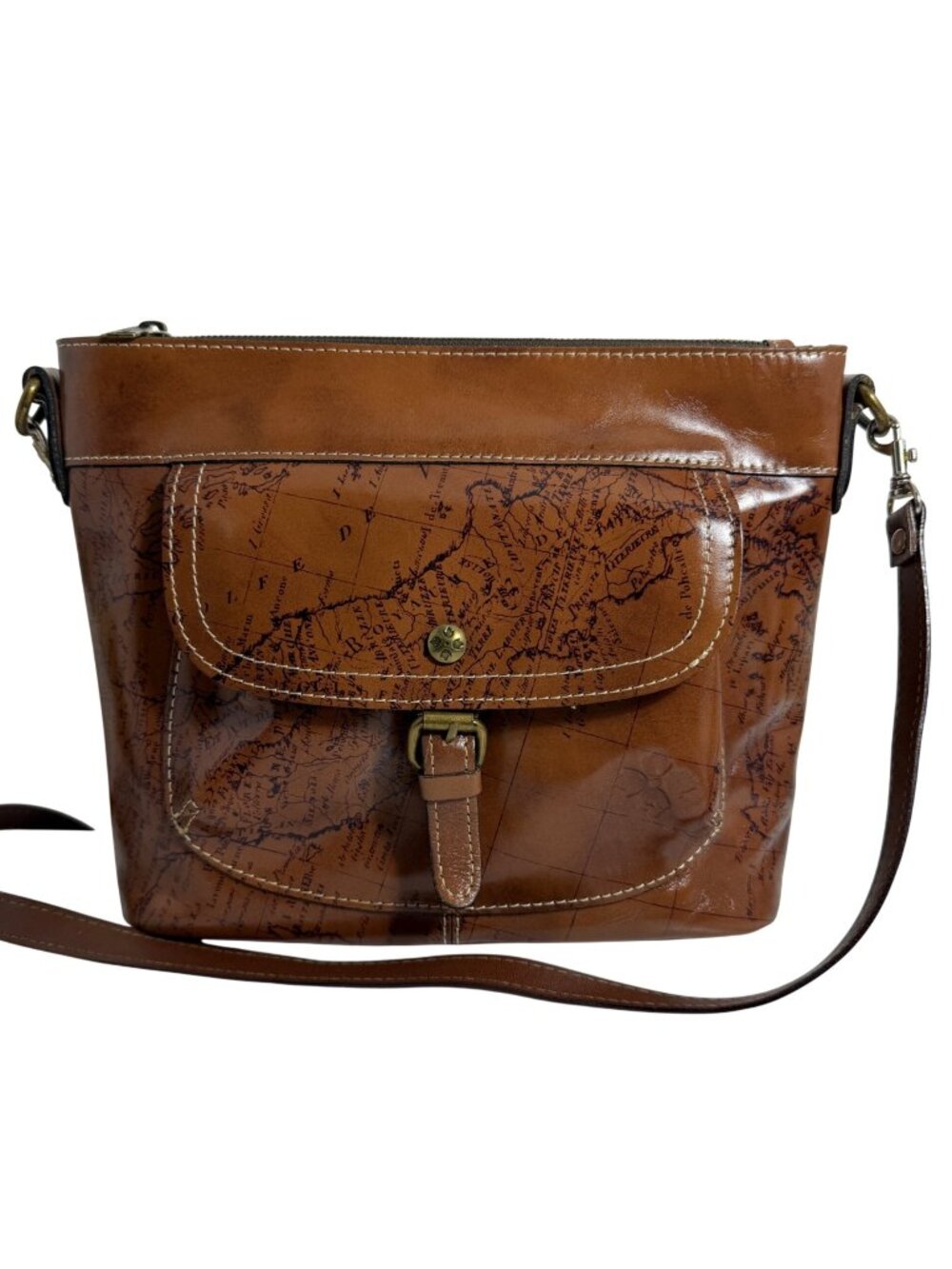 Patricia Nash Tuscania Riot Rust Leather Crossbody Bag Map Print UNBRANDED STRAP